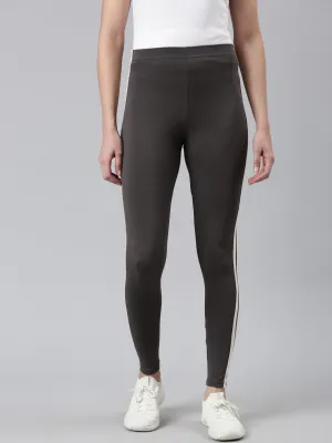 Grey Cotton Stretch Side Stripes Active Leggings