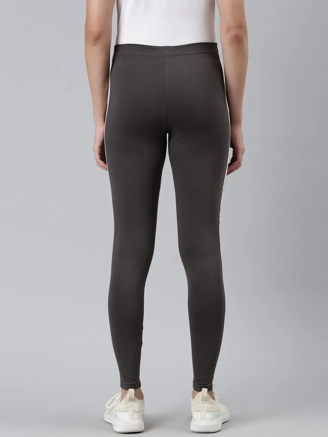 Grey Cotton Stretch Side Stripes Active Leggings