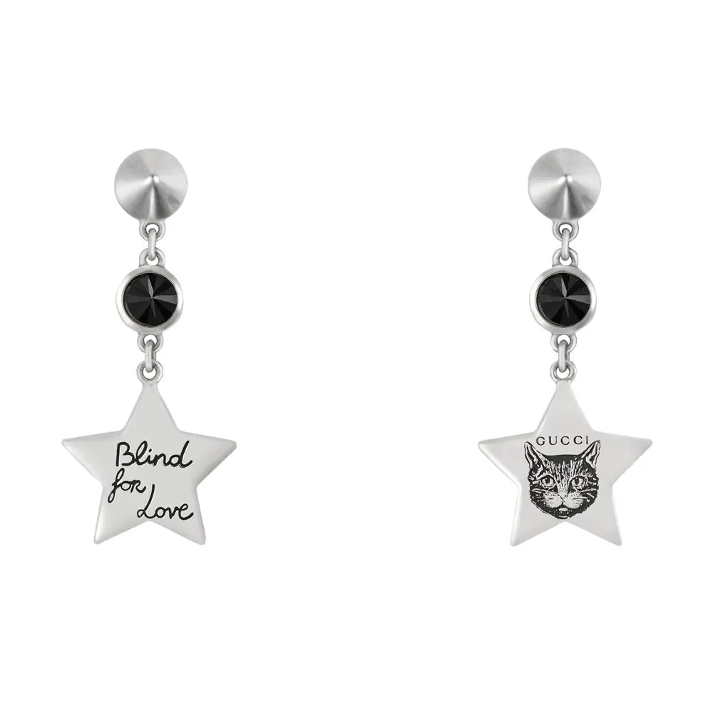 Gucci Blind for Love Feline Silver Drop Earrings
