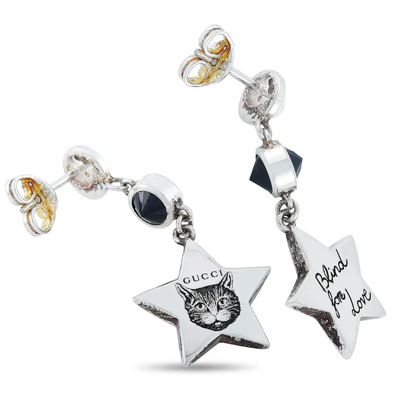 Gucci Blind for Love Feline Silver Drop Earrings