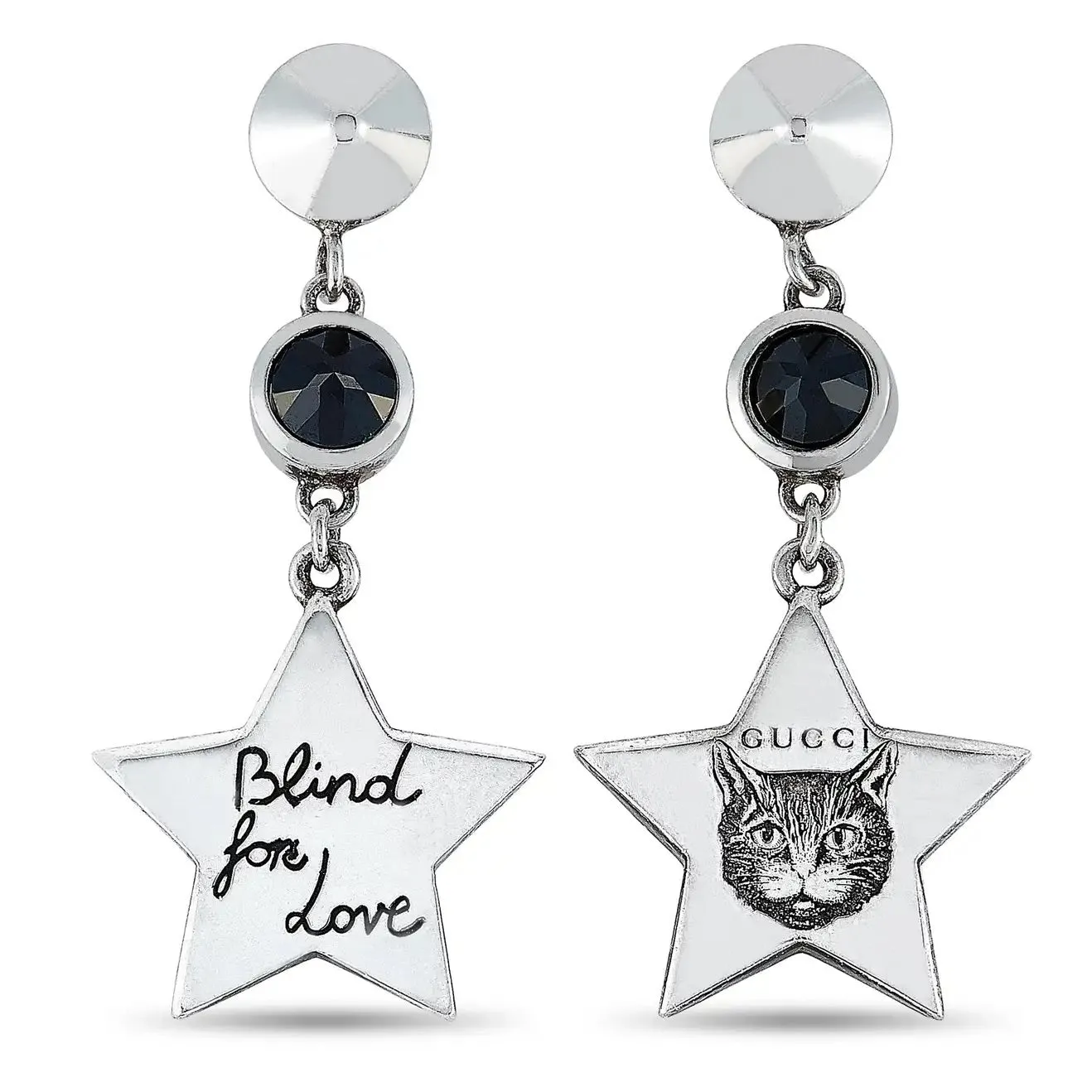 Gucci Blind for Love Feline Silver Drop Earrings