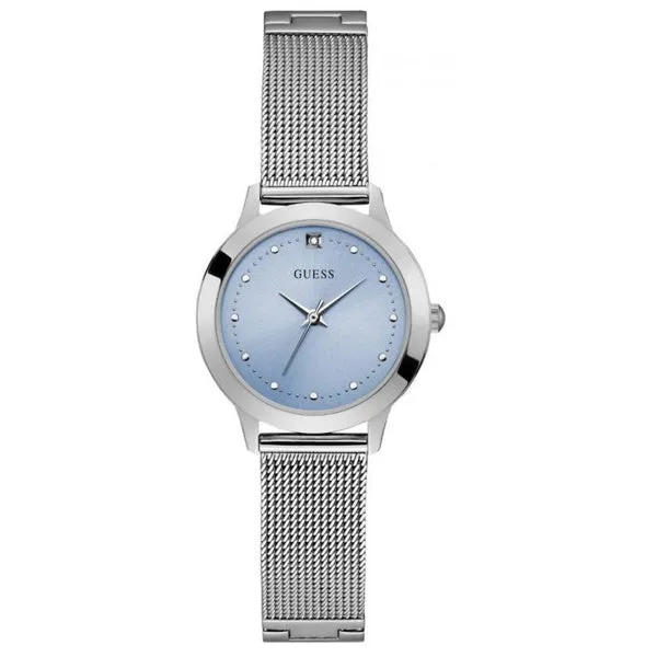 Guess Chelsea Silver Mesh Bracelet Blue Dial Quartz Watch for Ladies - W1197L2