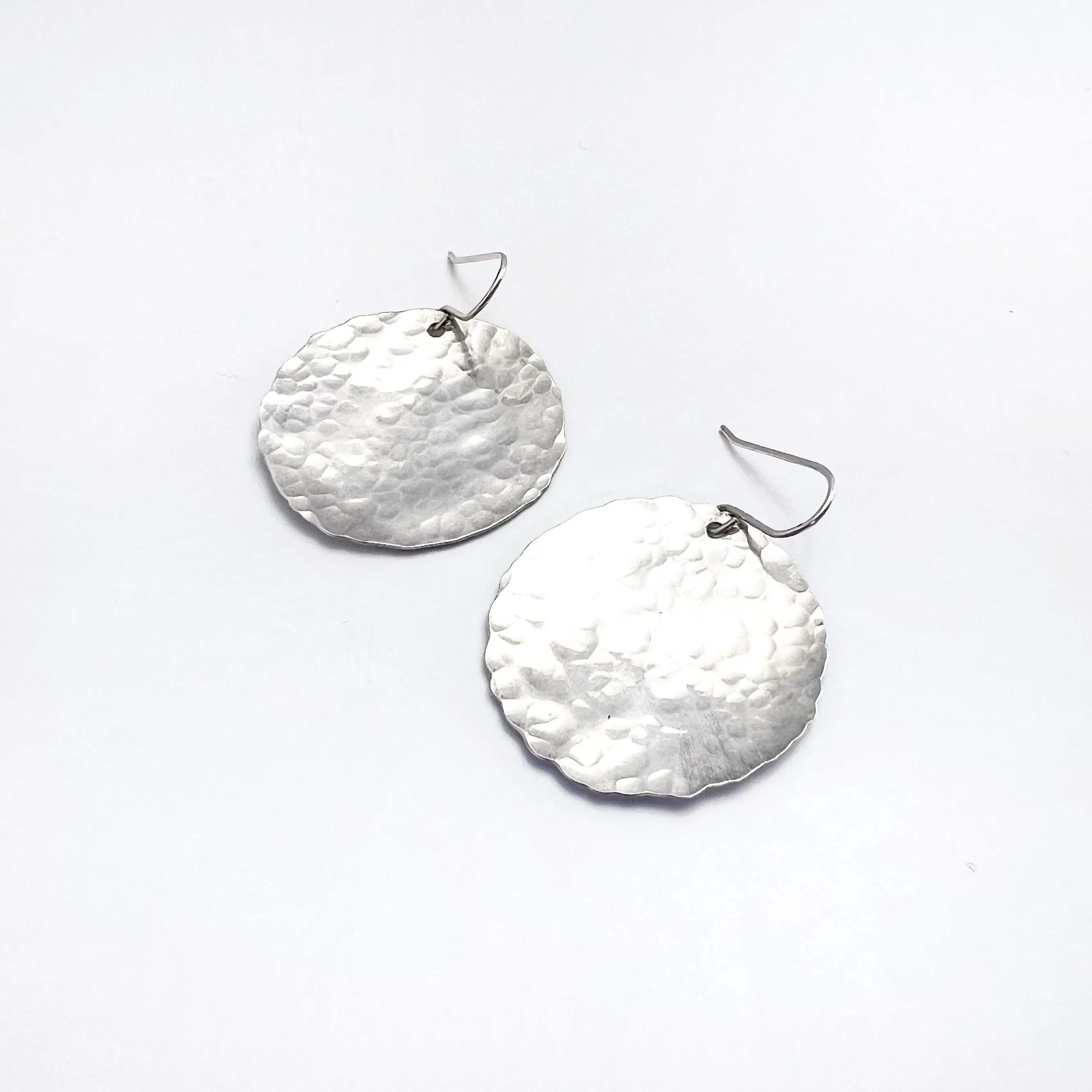 Hammered Disc Earrings in Sterling Silver