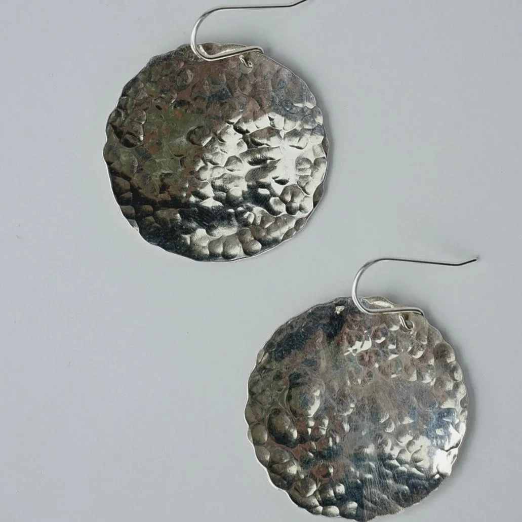 Hammered Disc Earrings in Sterling Silver