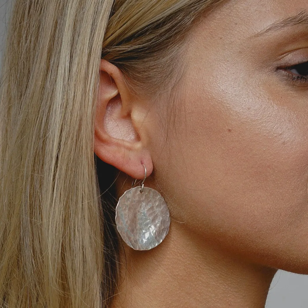 Hammered Disc Earrings in Sterling Silver