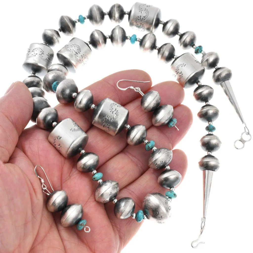 Handmade Stamped Navajo Pearl & Turquoise Necklace