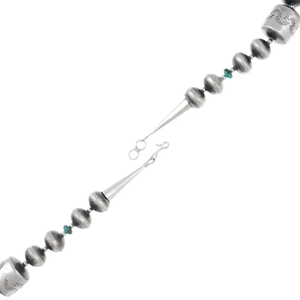 Handmade Stamped Navajo Pearl & Turquoise Necklace