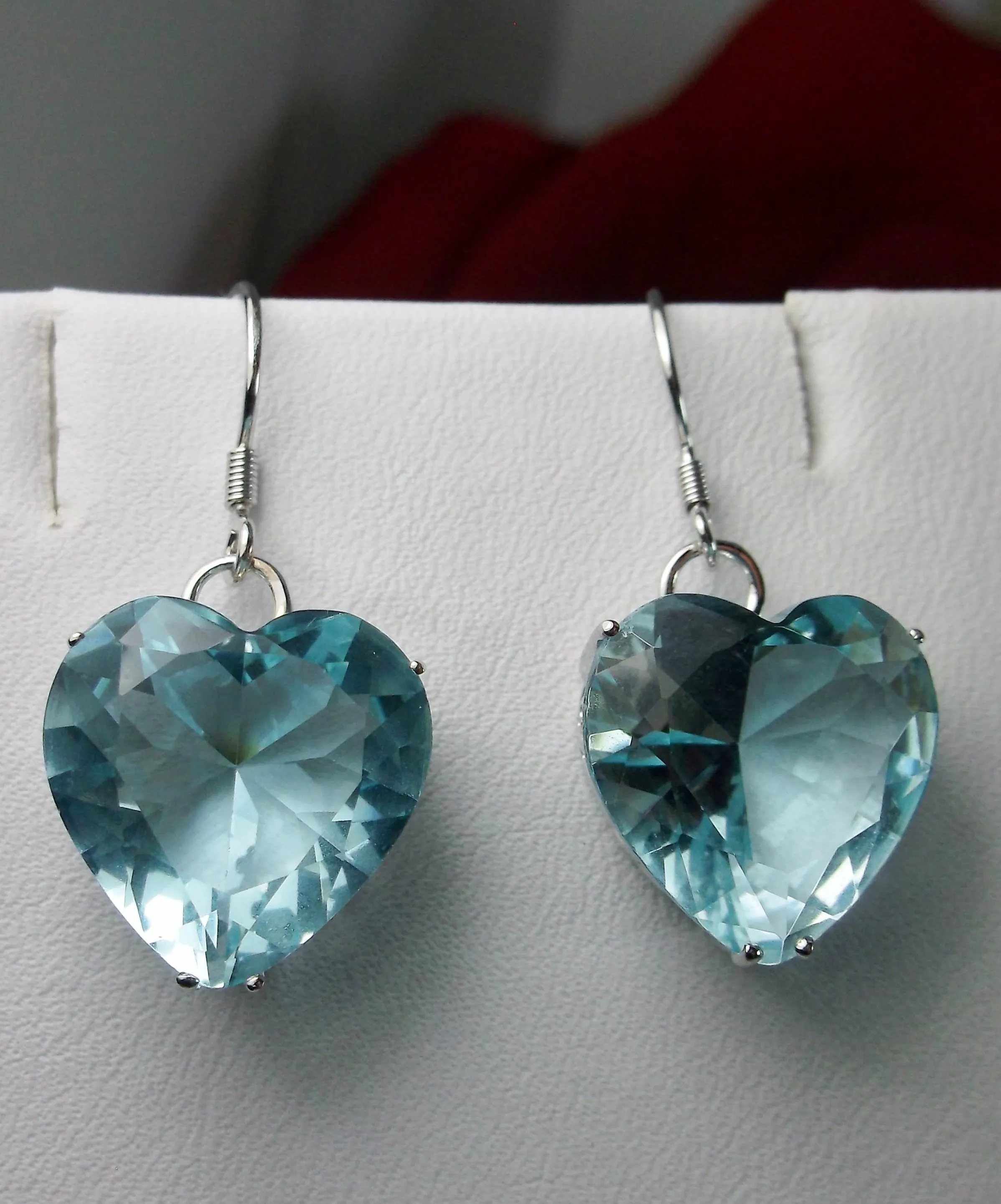Heart Earrings, Aquamarine Blue Gem, Art Nouveau Jewelry #E38