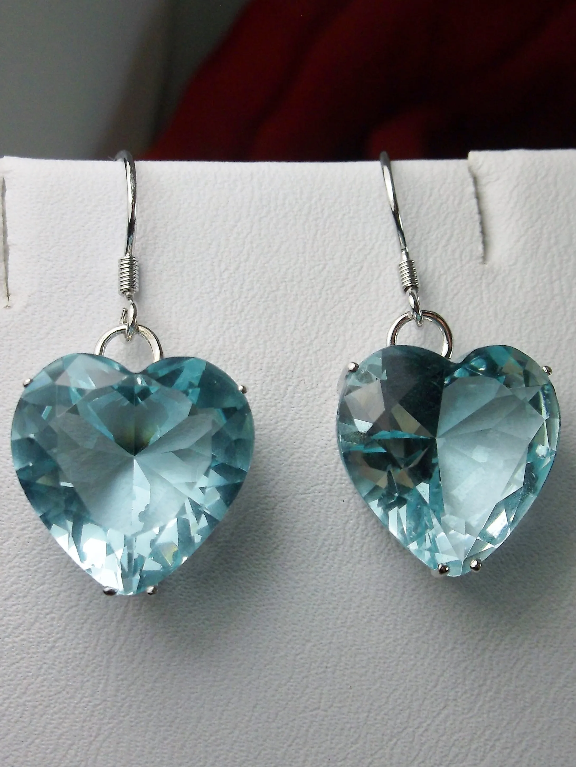 Heart Earrings, Aquamarine Blue Gem, Art Nouveau Jewelry #E38