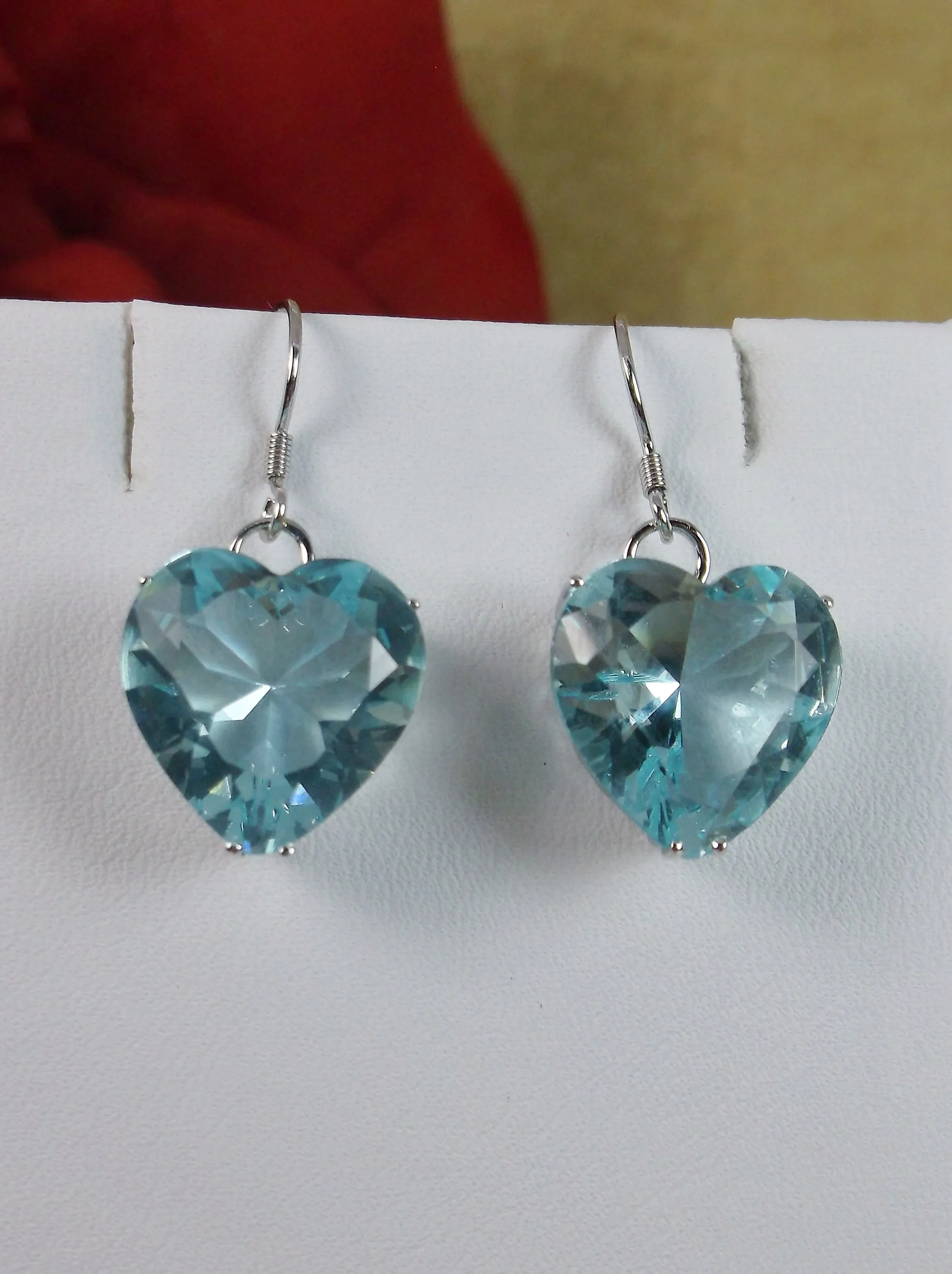 Heart Earrings, Aquamarine Blue Gem, Art Nouveau Jewelry #E38