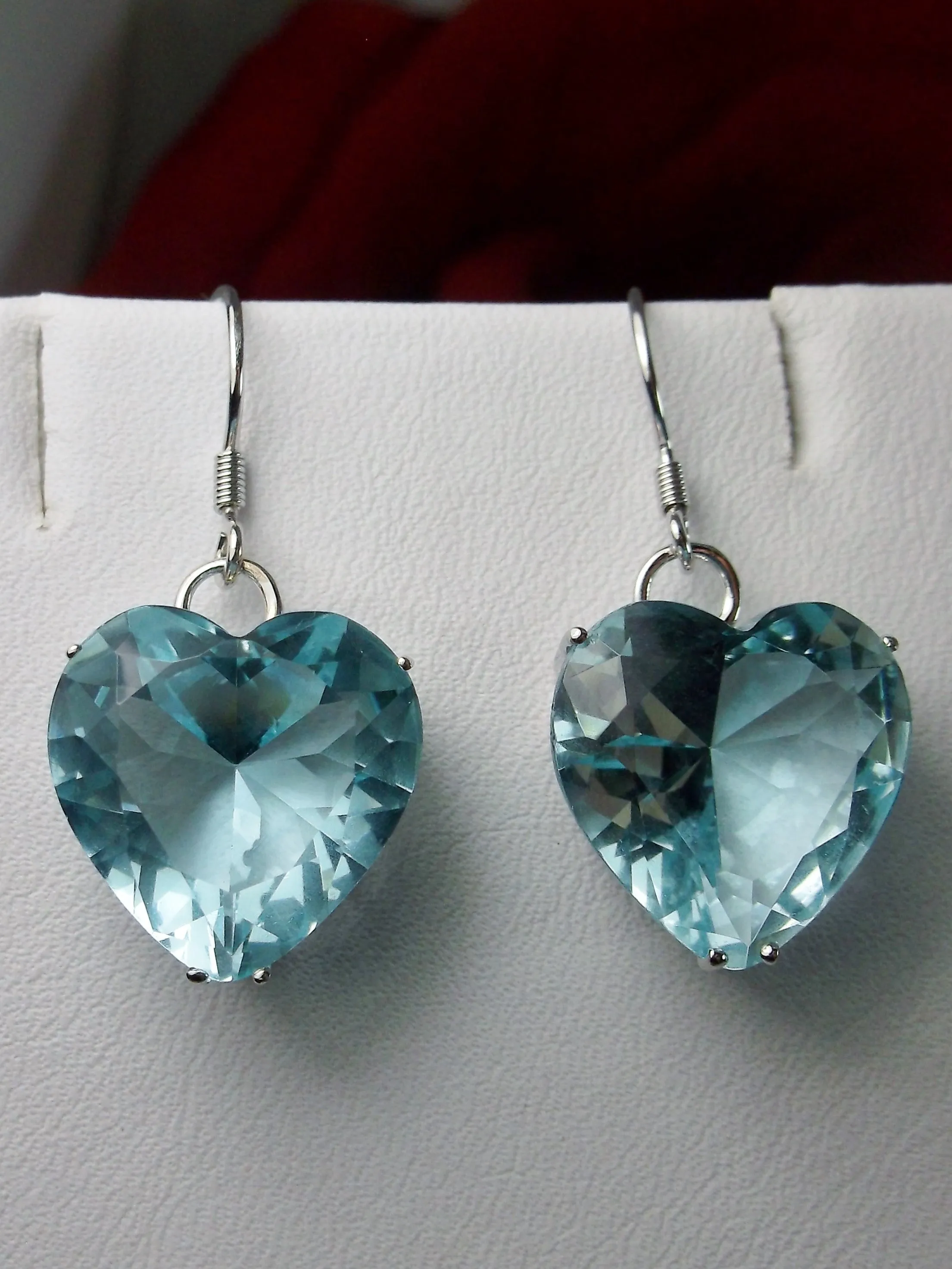 Heart Earrings, Aquamarine Blue Gem, Art Nouveau Jewelry #E38
