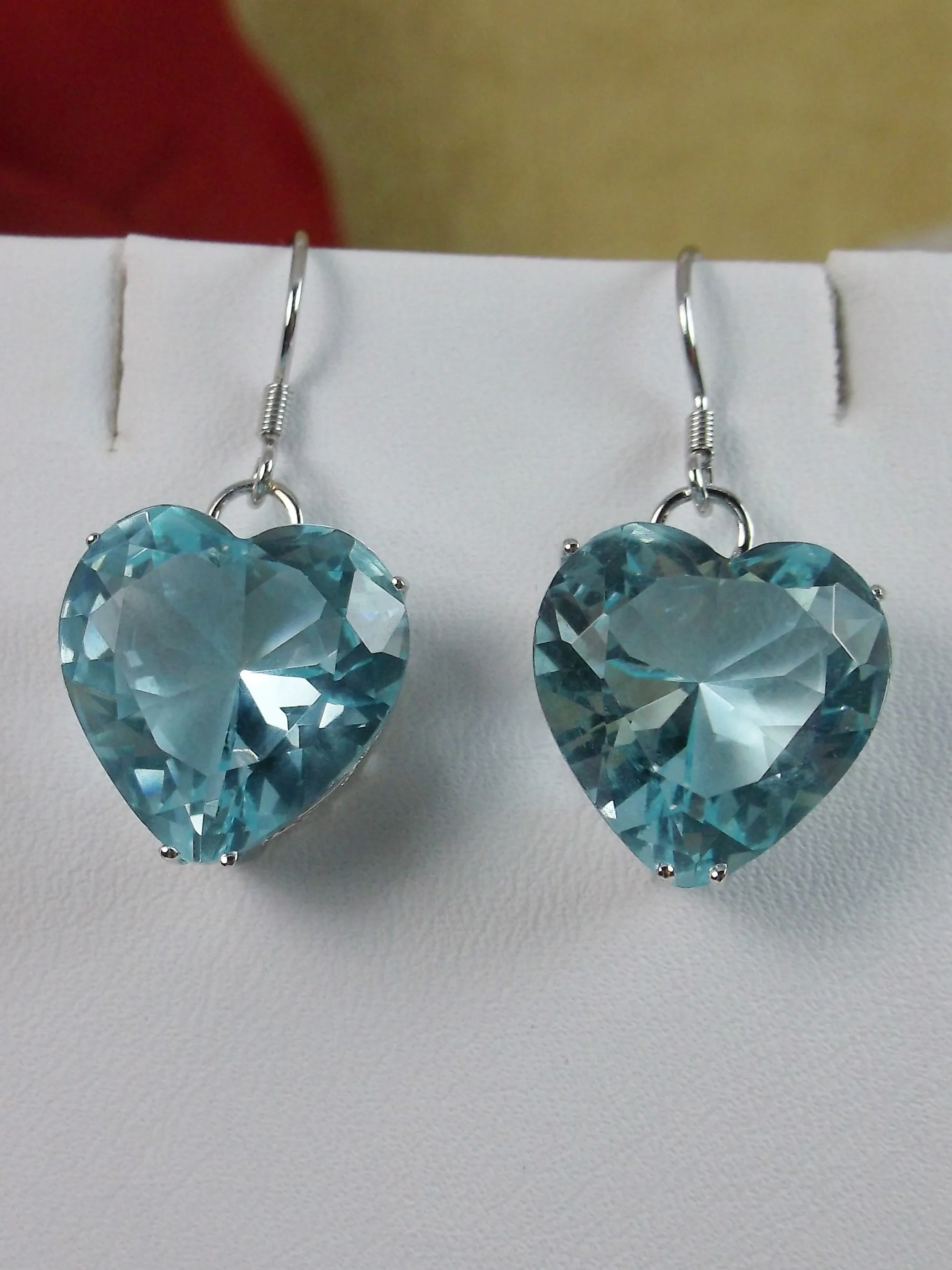 Heart Earrings, Aquamarine Blue Gem, Art Nouveau Jewelry #E38