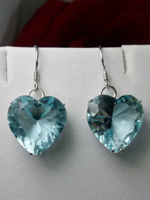 Heart Earrings, Aquamarine Blue Gem, Art Nouveau Jewelry #E38