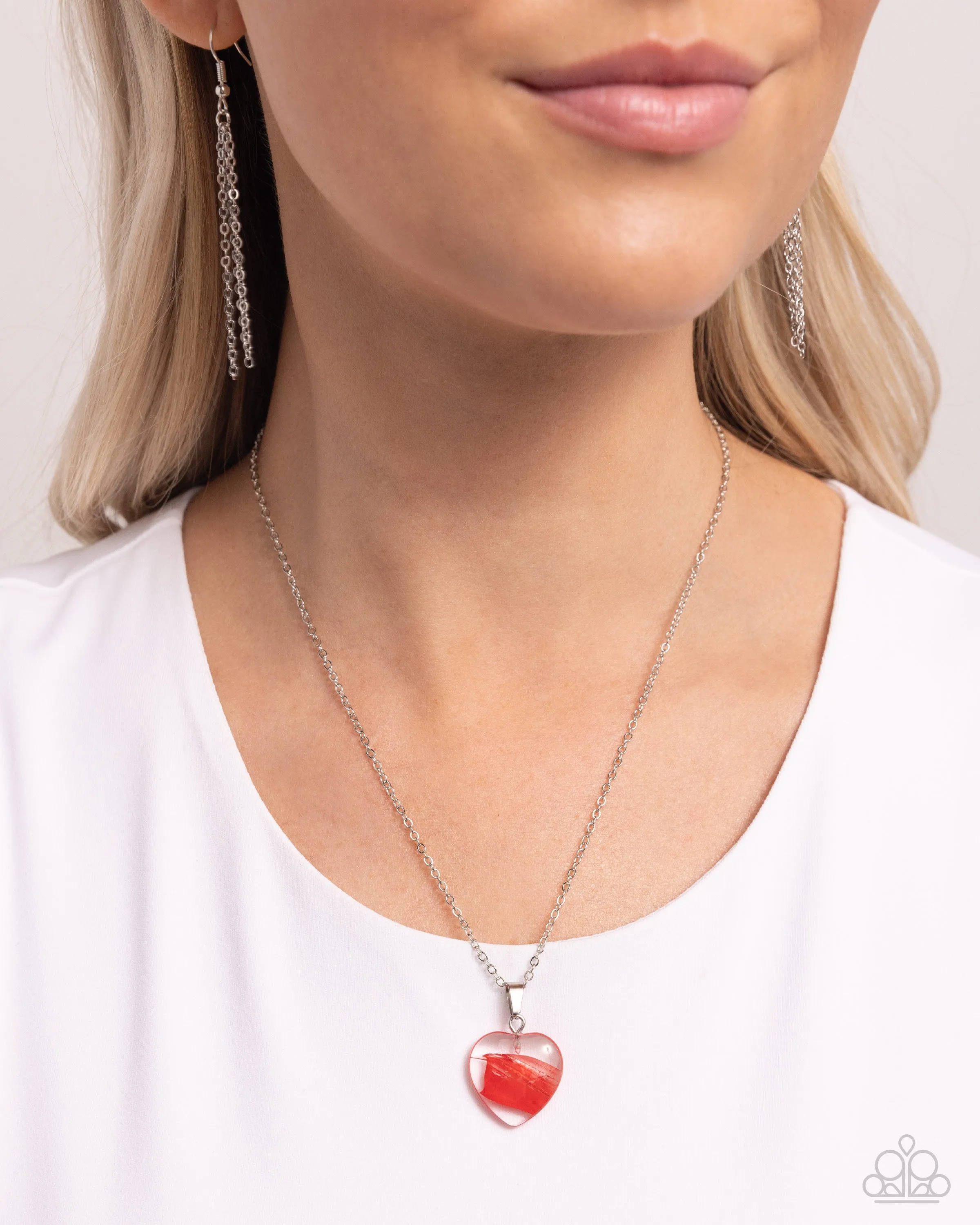 HEART Exhibition - Red - Swirly Acrylic Heart Paparazzi Short Necklace