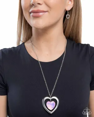 Heartfelt Hemisphere - Pink - UV Iridescent Heart Gem Paparazzi Short Necklace