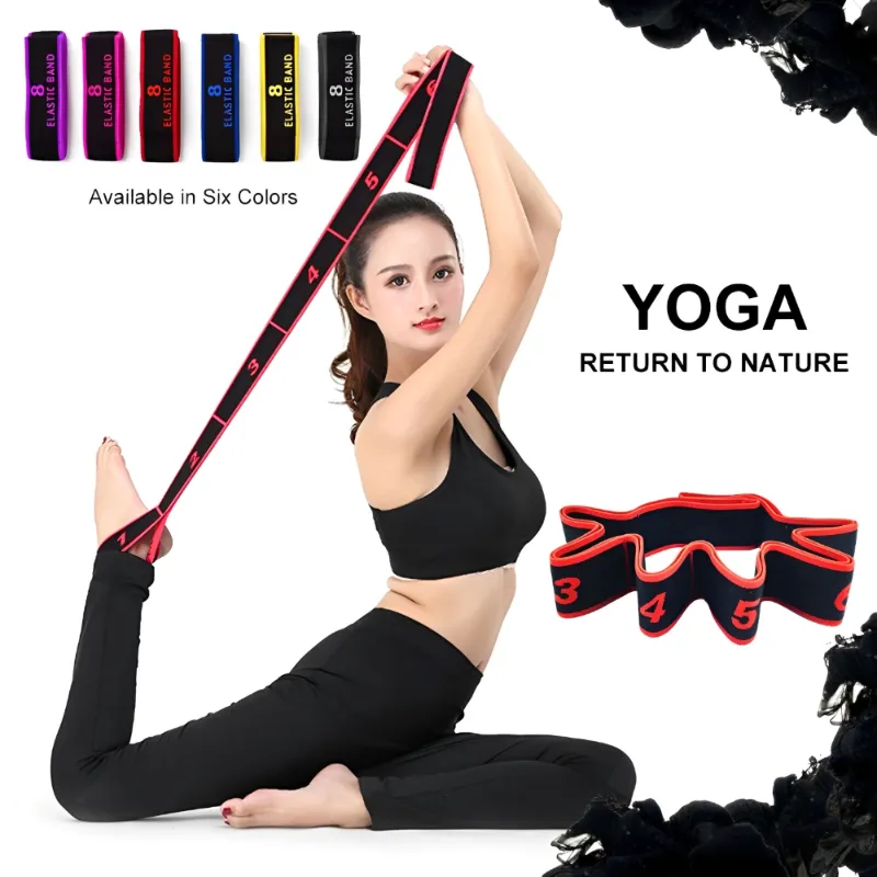 High-Quality 8-Section Stretching Resistance Band – Multi-Functional Elastic Yoga & Pilates Fitness Belt for Targeted Stretching, Dance, Flexibility Training, Adjustable Tension, Portable Design for Home or Gym