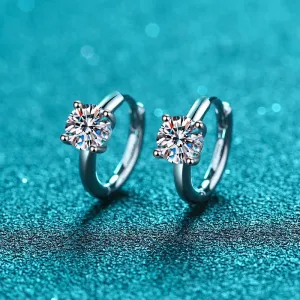 Huggie with Solitaire Moissanite, Solid Silver Earrings-EM009
