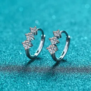 Huggies w/ three Moissanite, Solid Silver Huggie Earrings-EM010
