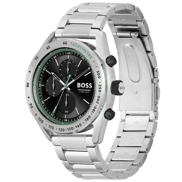 Hugo Boss Center Court Silver Stainless Steel Black Dial Chronograph Quartz Watch for Gents - 1514023