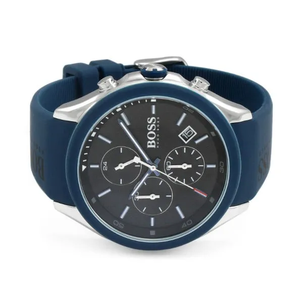 HUGO BOSS Velocity Blue Silicone Strap Black Dial Chronograph Quartz Watch for Gents - HUGO BOSS 1513717