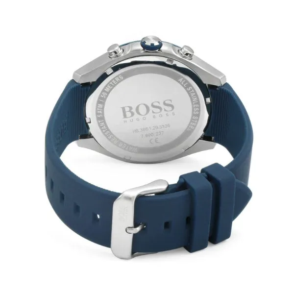 HUGO BOSS Velocity Blue Silicone Strap Black Dial Chronograph Quartz Watch for Gents - HUGO BOSS 1513717