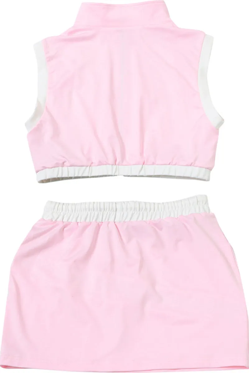 HUZ1284 Zip Front Crop Top & Skirt Set