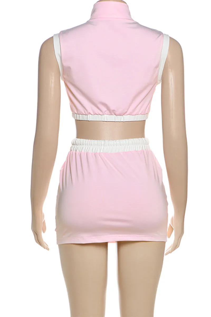 HUZ1284 Zip Front Crop Top & Skirt Set