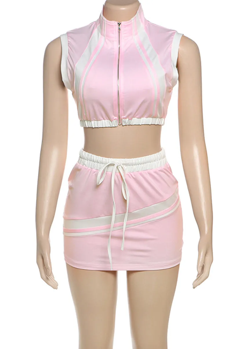 HUZ1284 Zip Front Crop Top & Skirt Set
