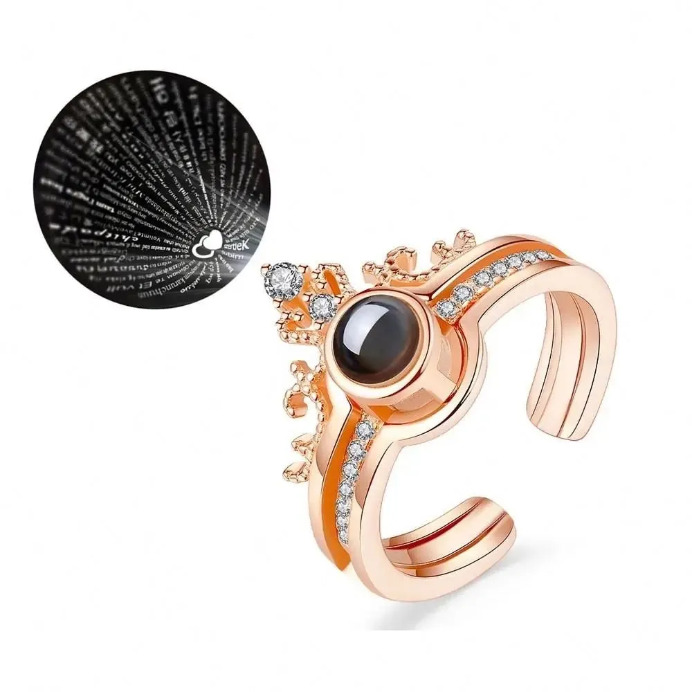 I Love You Ring 100 Languages Rose Gold Crown Ring