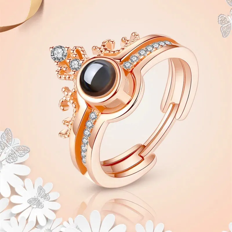 I Love You Ring 100 Languages Rose Gold Crown Ring