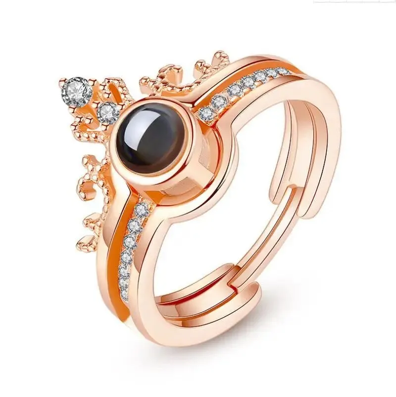 I Love You Ring 100 Languages Rose Gold Crown Ring