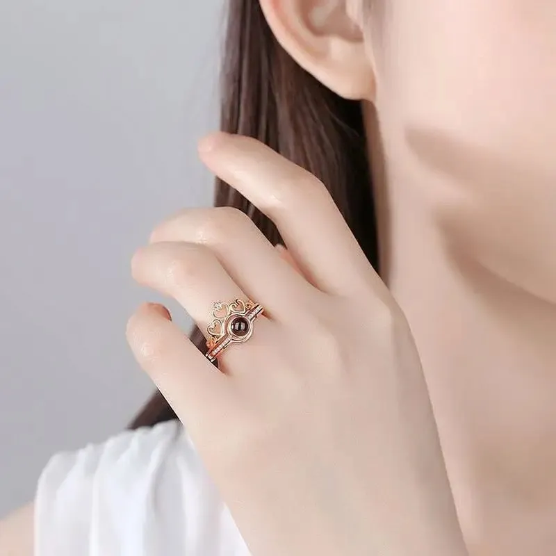 I Love You Ring 100 Languages Rose Gold Crown Ring