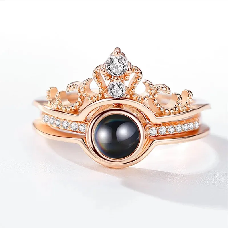 I Love You Ring 100 Languages Rose Gold Crown Ring