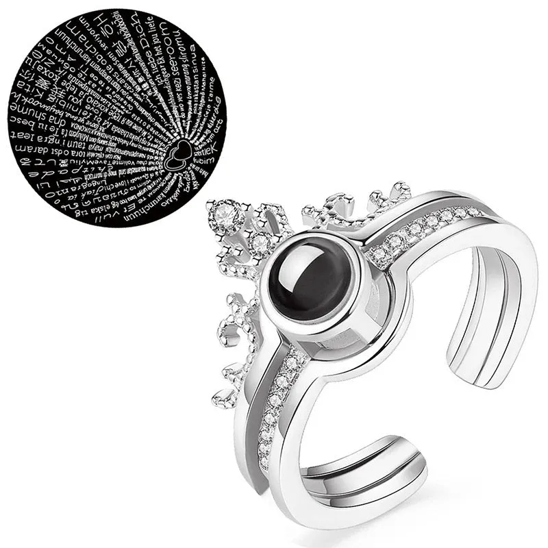 I Love You Ring 100 Languages Silver Plated Crown Ring