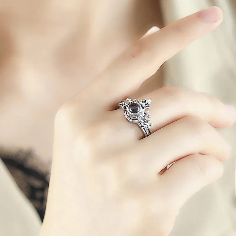 I Love You Ring 100 Languages Silver Plated Crown Ring