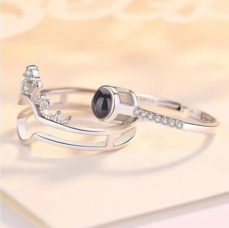 I Love You Ring 100 Languages Silver Plated Crown Ring