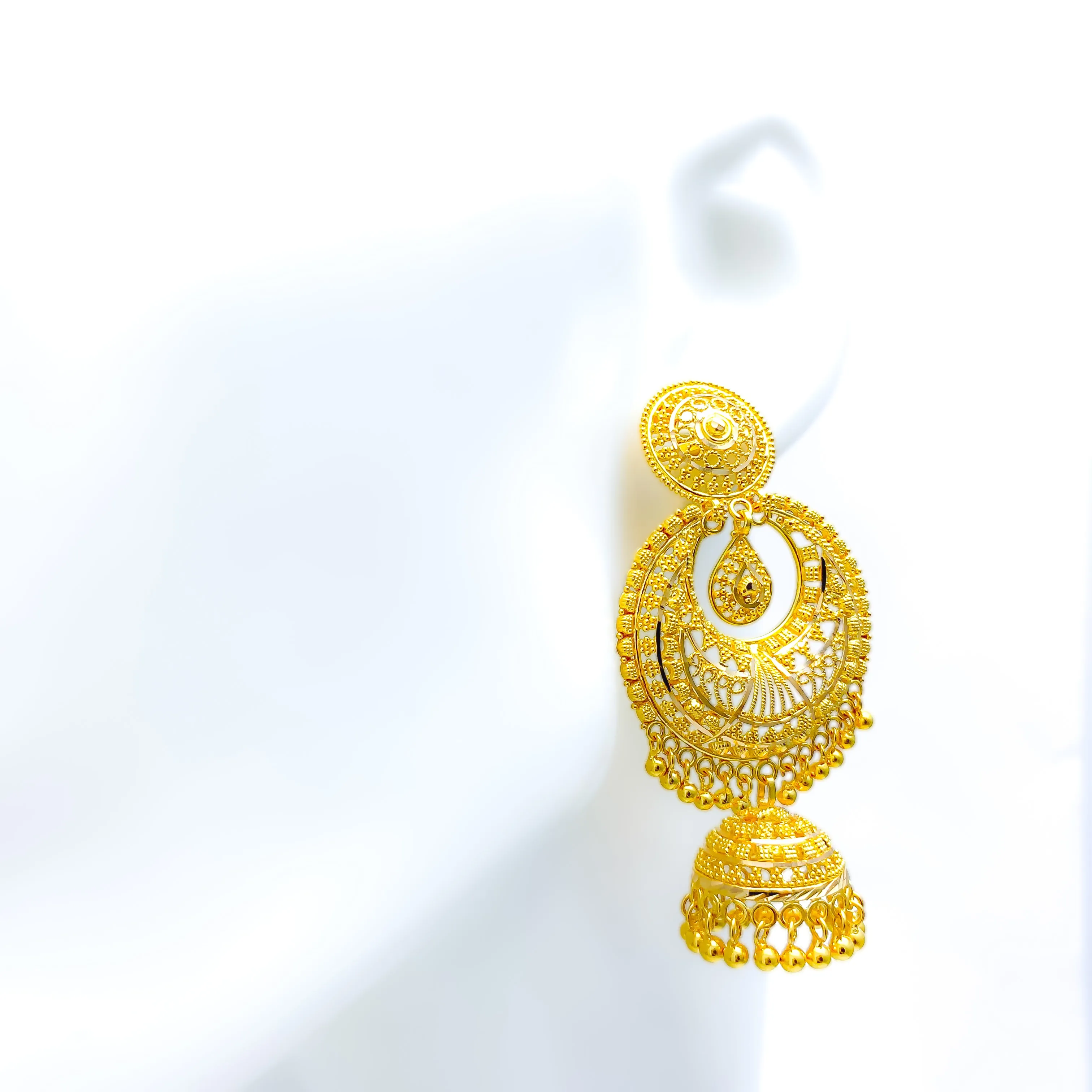 Impeccable Embellished 22k Gold Crescent Jhumki Earrings