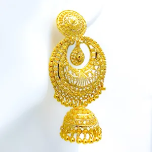 Impeccable Embellished 22k Gold Crescent Jhumki Earrings