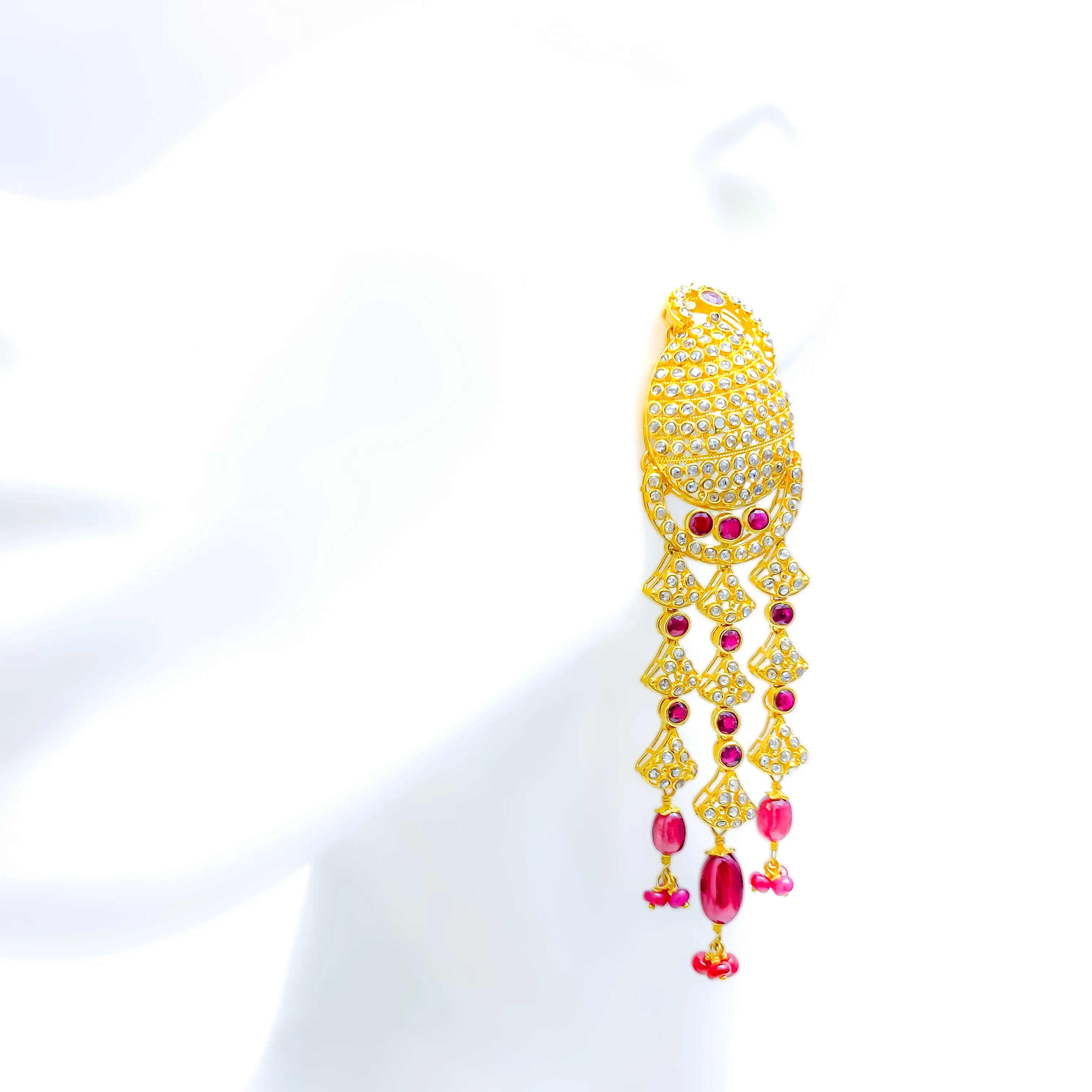 Impeccable Embellished Uncut Diamond   22k Gold Hanging Earrings
