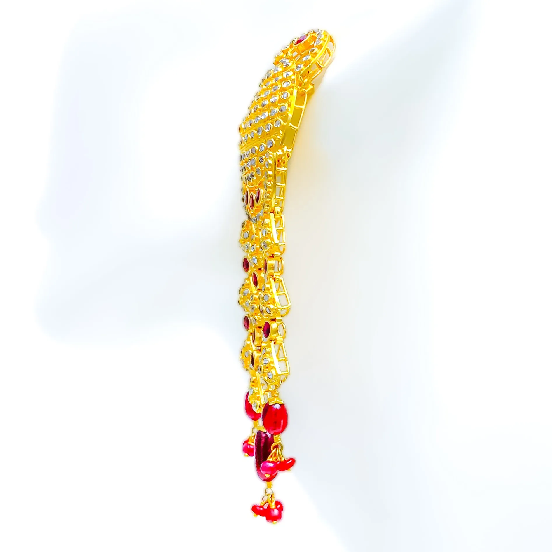 Impeccable Embellished Uncut Diamond   22k Gold Hanging Earrings
