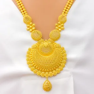 Impressive Netted Flower 22k Gold Long Necklace Set