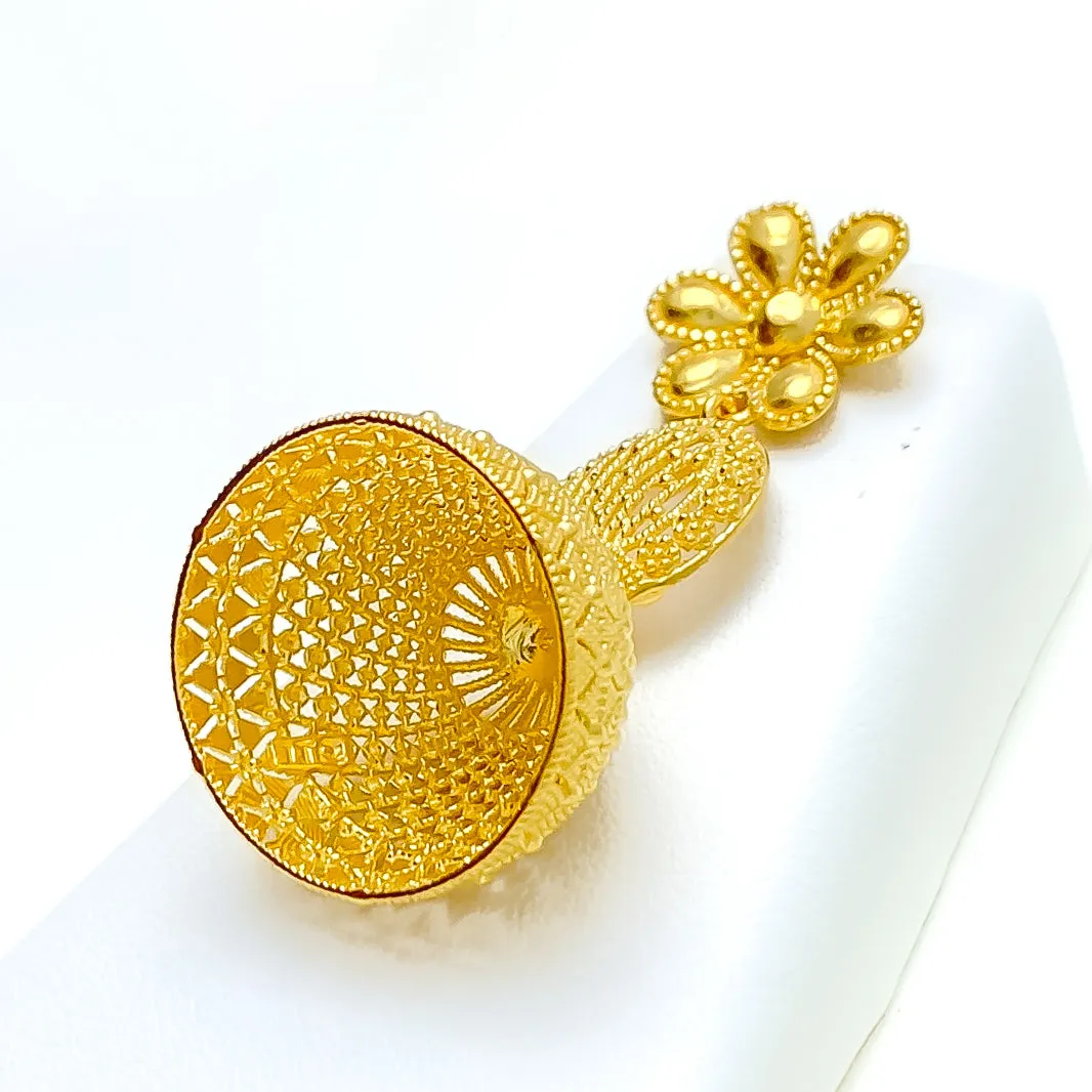 Impressive Netted Flower 22k Gold Long Necklace Set