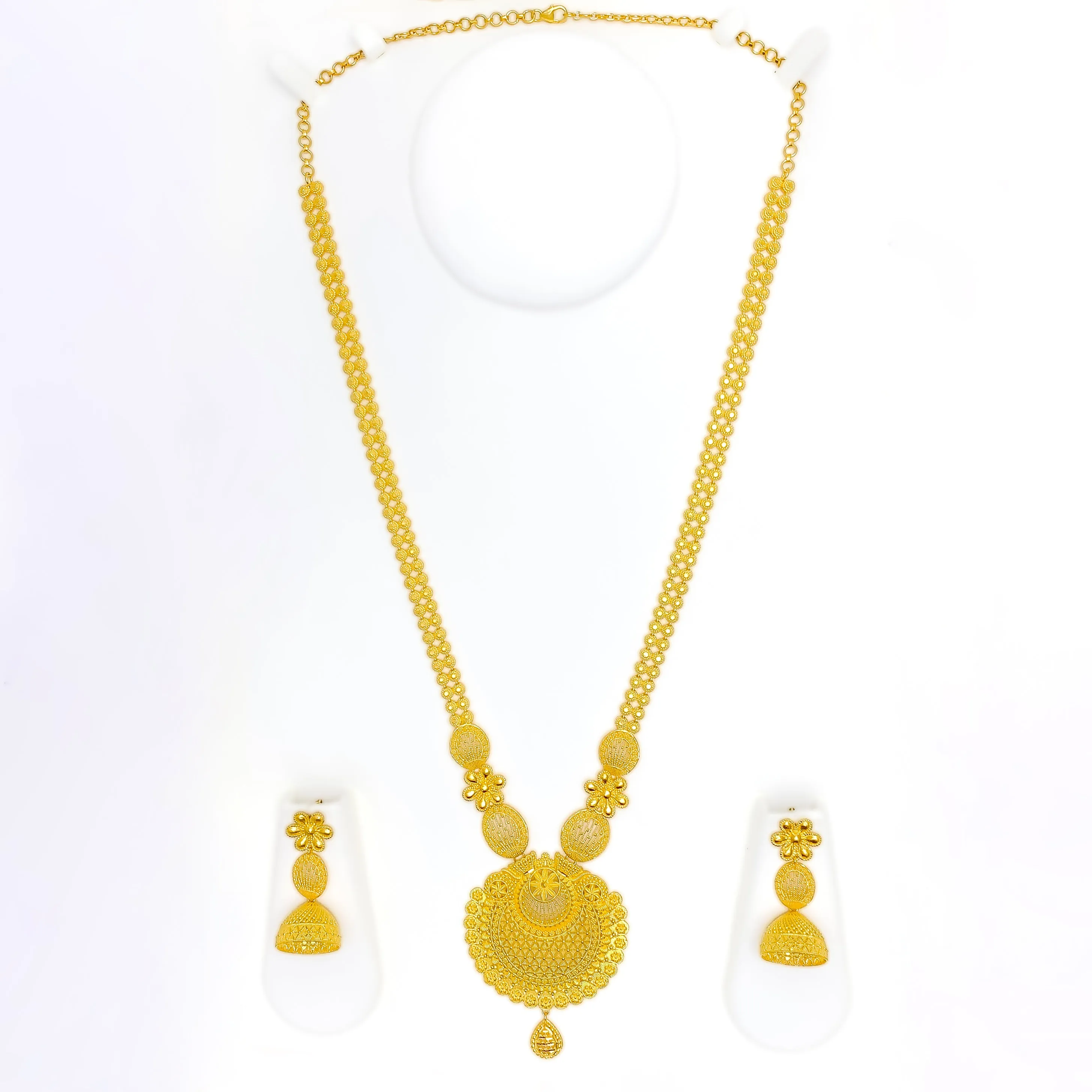 Impressive Netted Flower 22k Gold Long Necklace Set