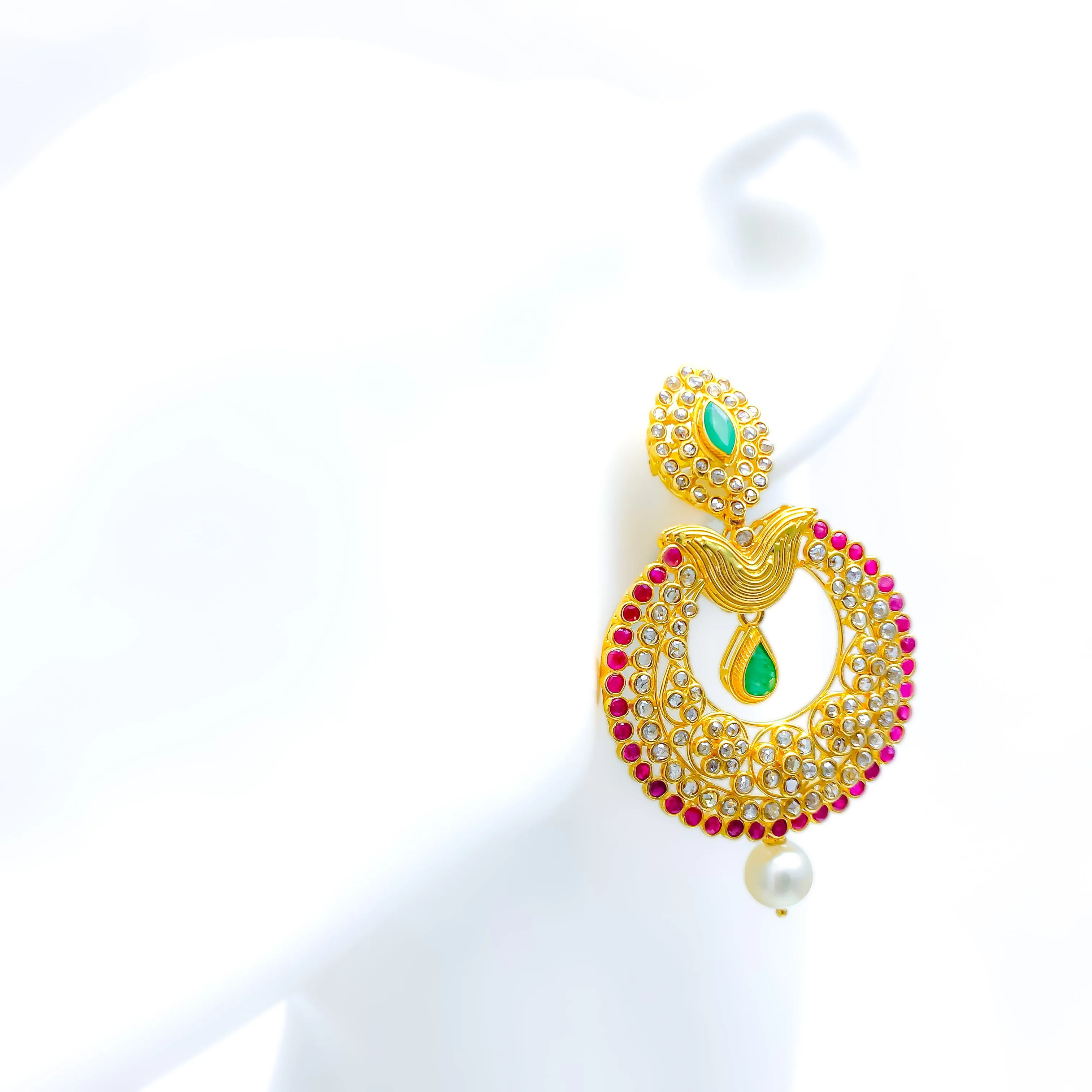 Impressive Regal Uncut Diamond   22k Gold Glam Earrings