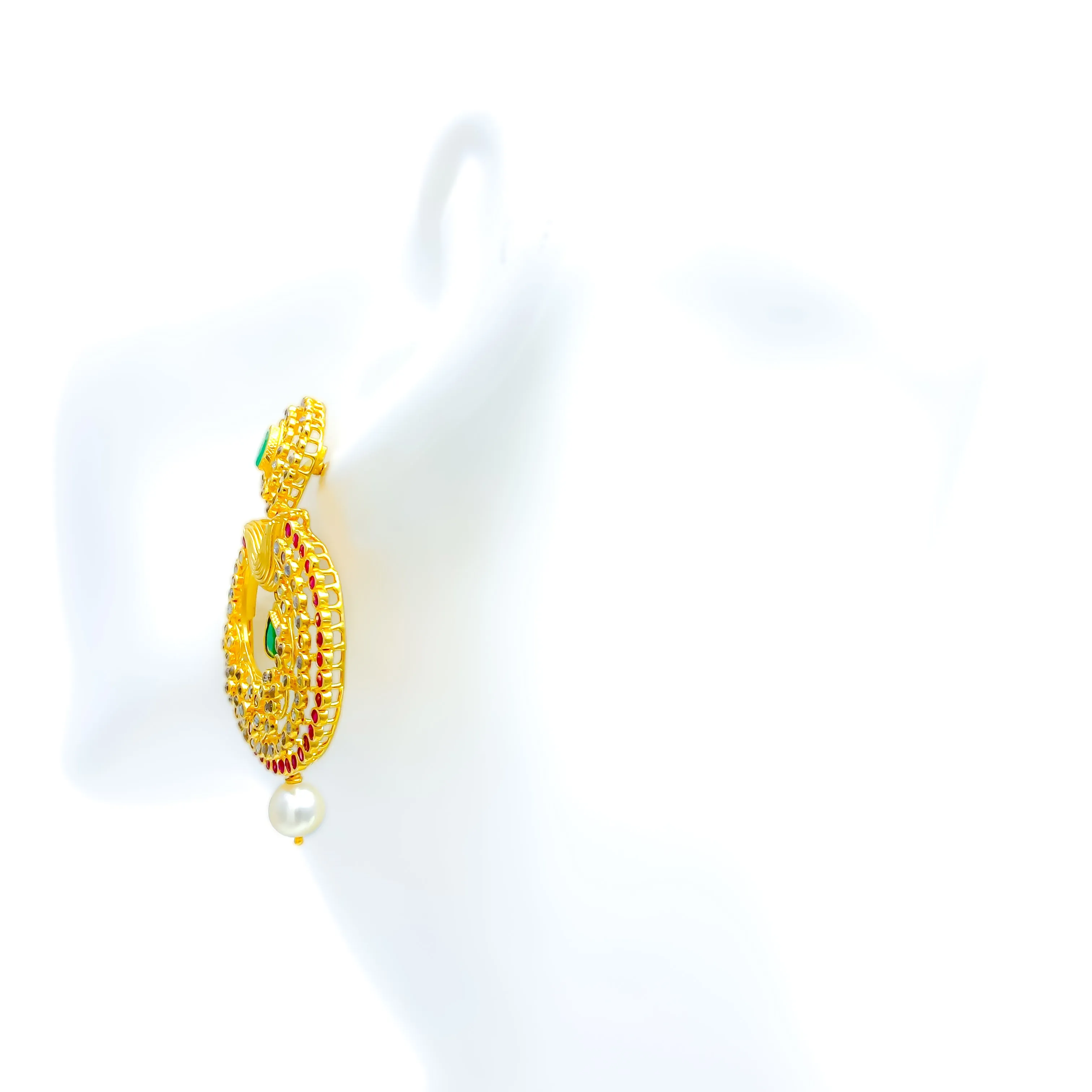 Impressive Regal Uncut Diamond   22k Gold Glam Earrings