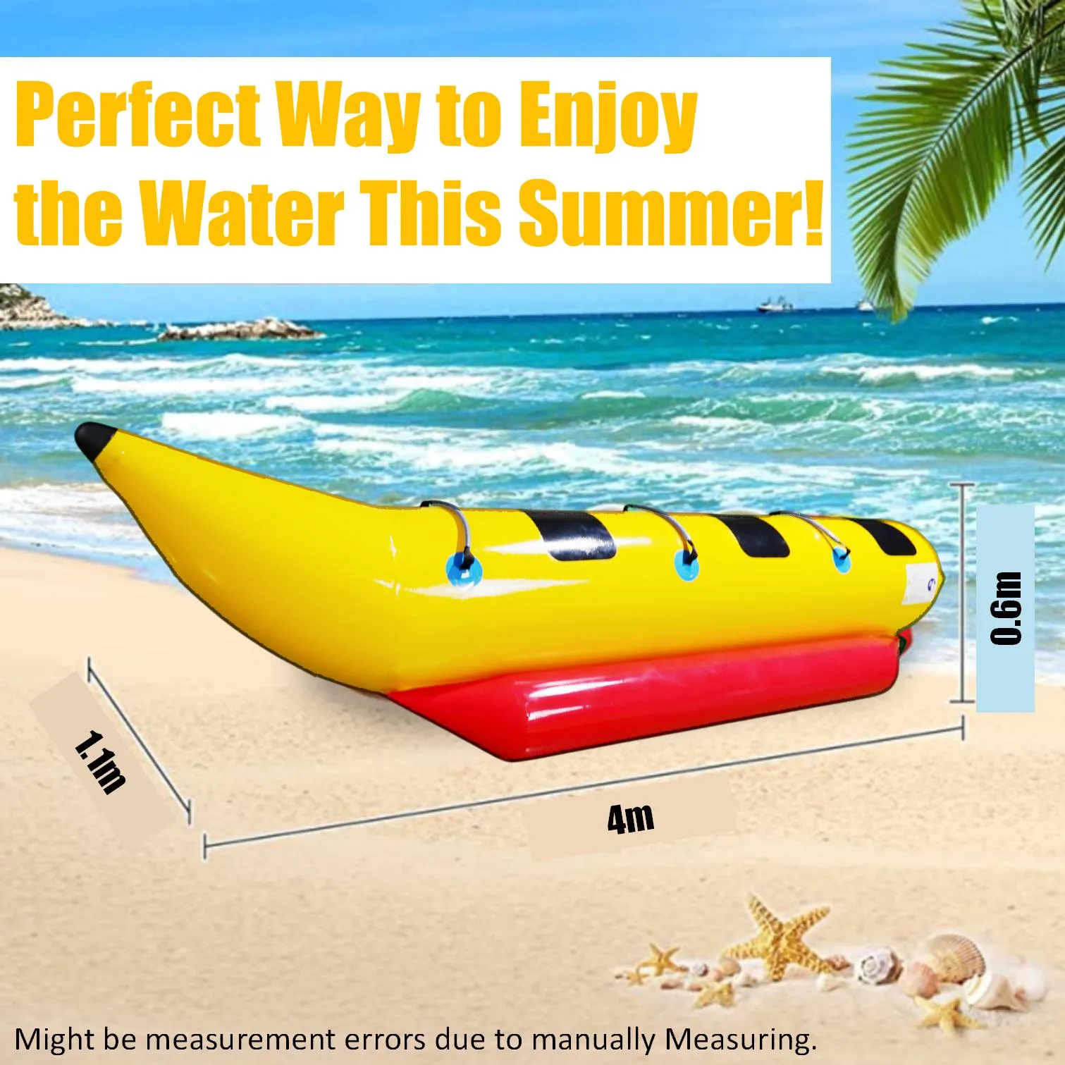 Inflatable Boat Tube 3-Person Towable Tube for Boating Inflatable Ride-on Banana Float for Water and Snow Sports