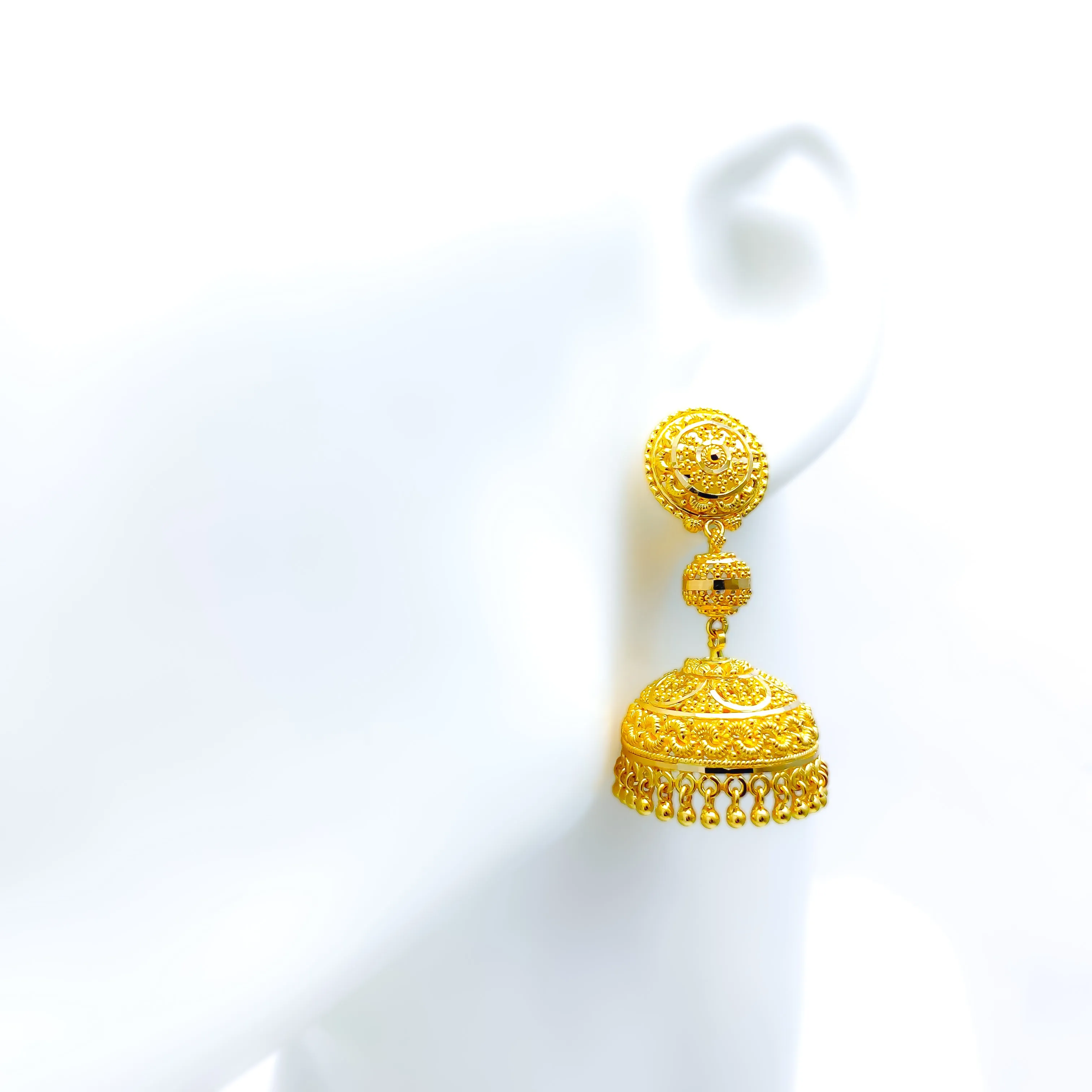 Intricate Dressy 22k Gold Netted Jhumki Earrings
