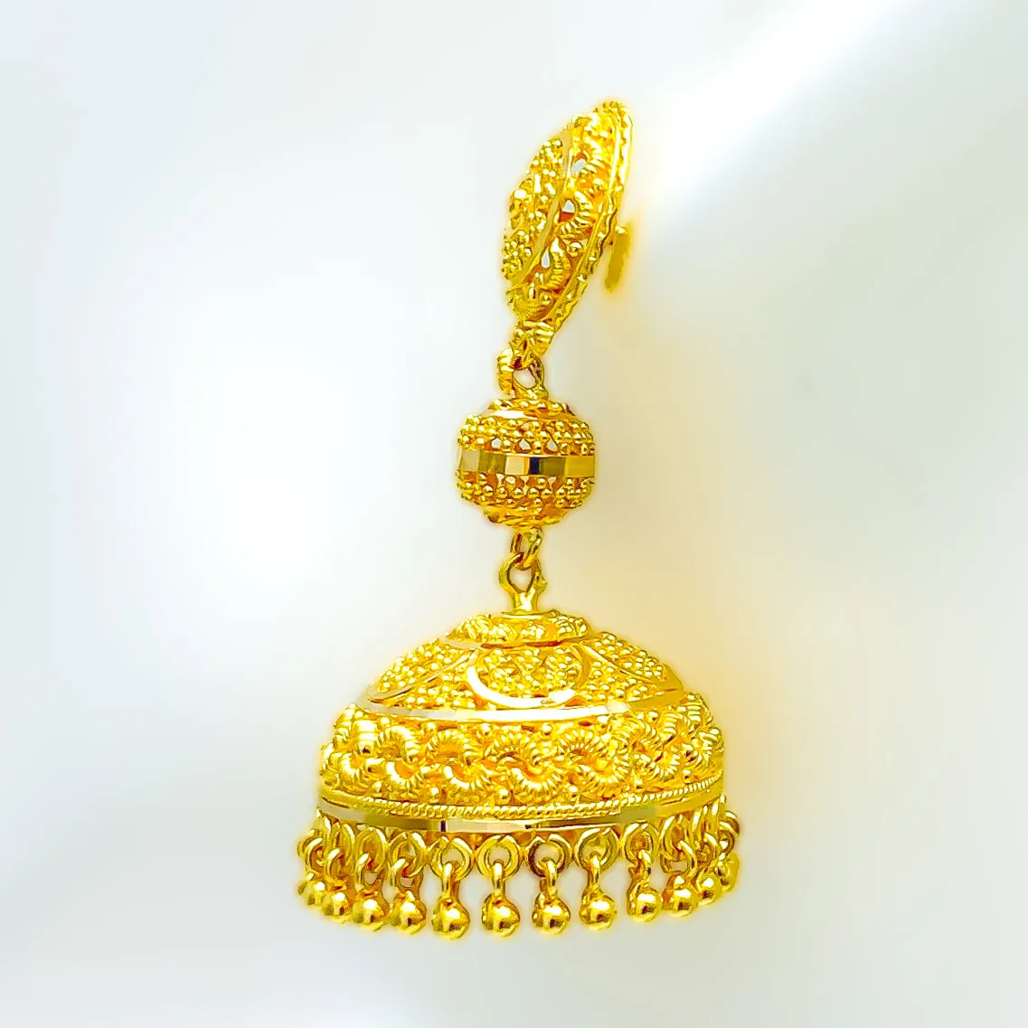 Intricate Dressy 22k Gold Netted Jhumki Earrings