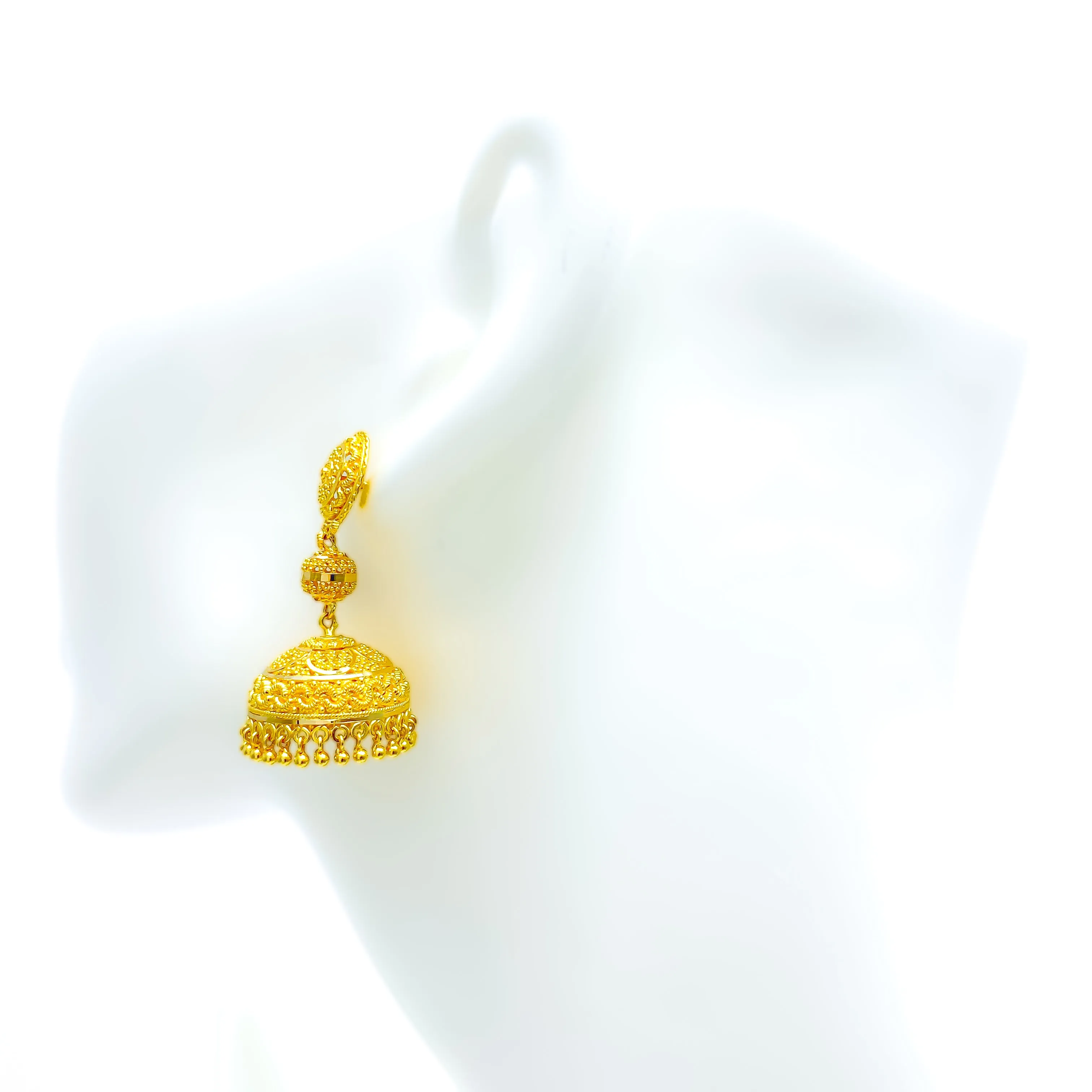 Intricate Dressy 22k Gold Netted Jhumki Earrings