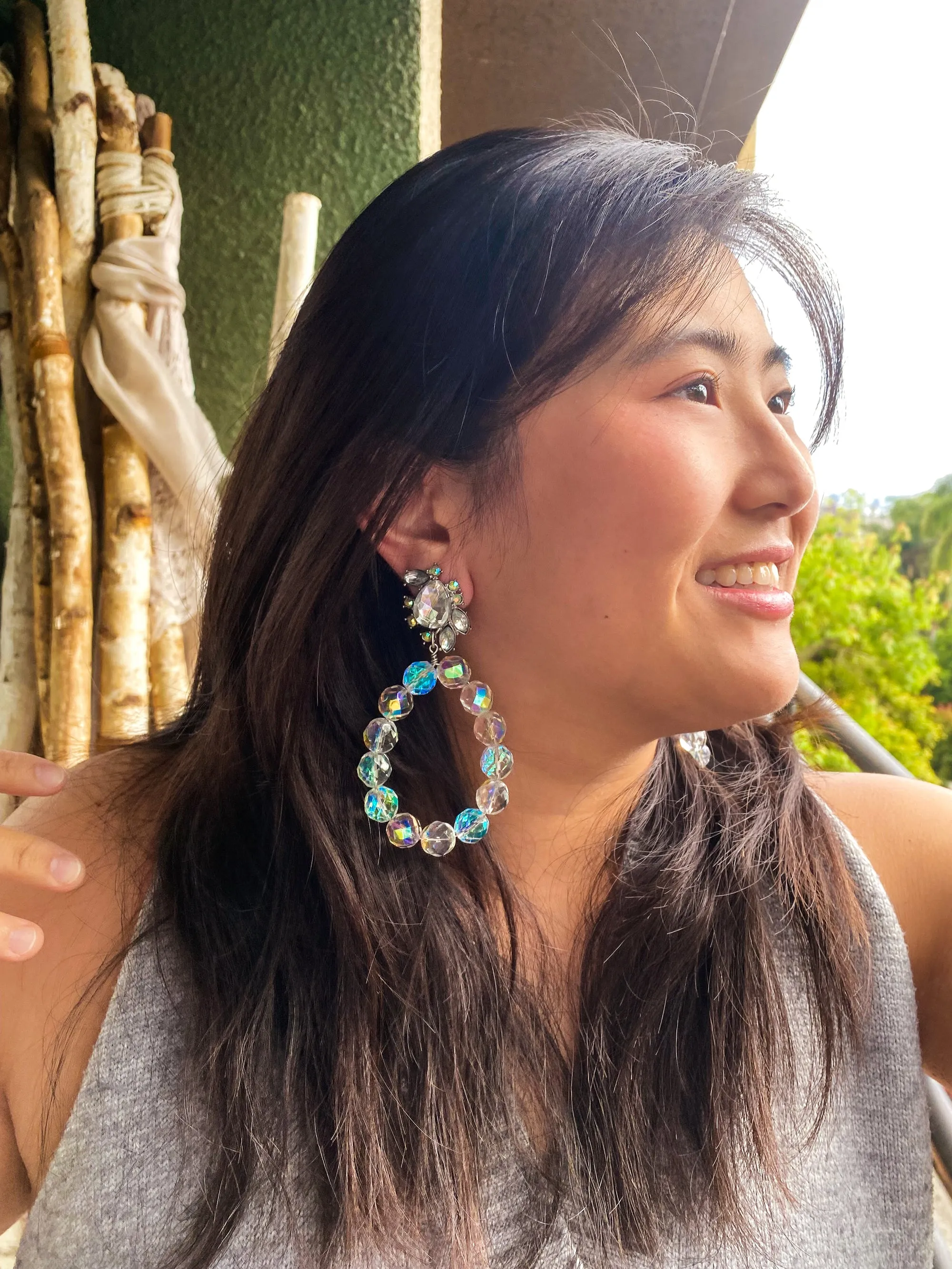 Iridescent glass teardrop earrings